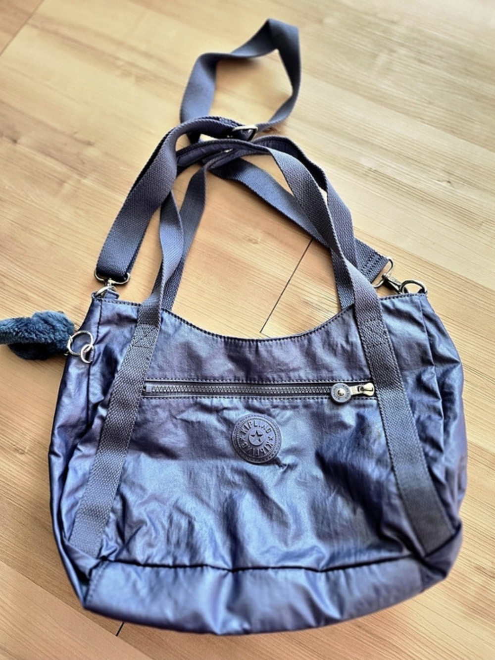 Kipling Blue Shoulder Bag with Monkey Keychain